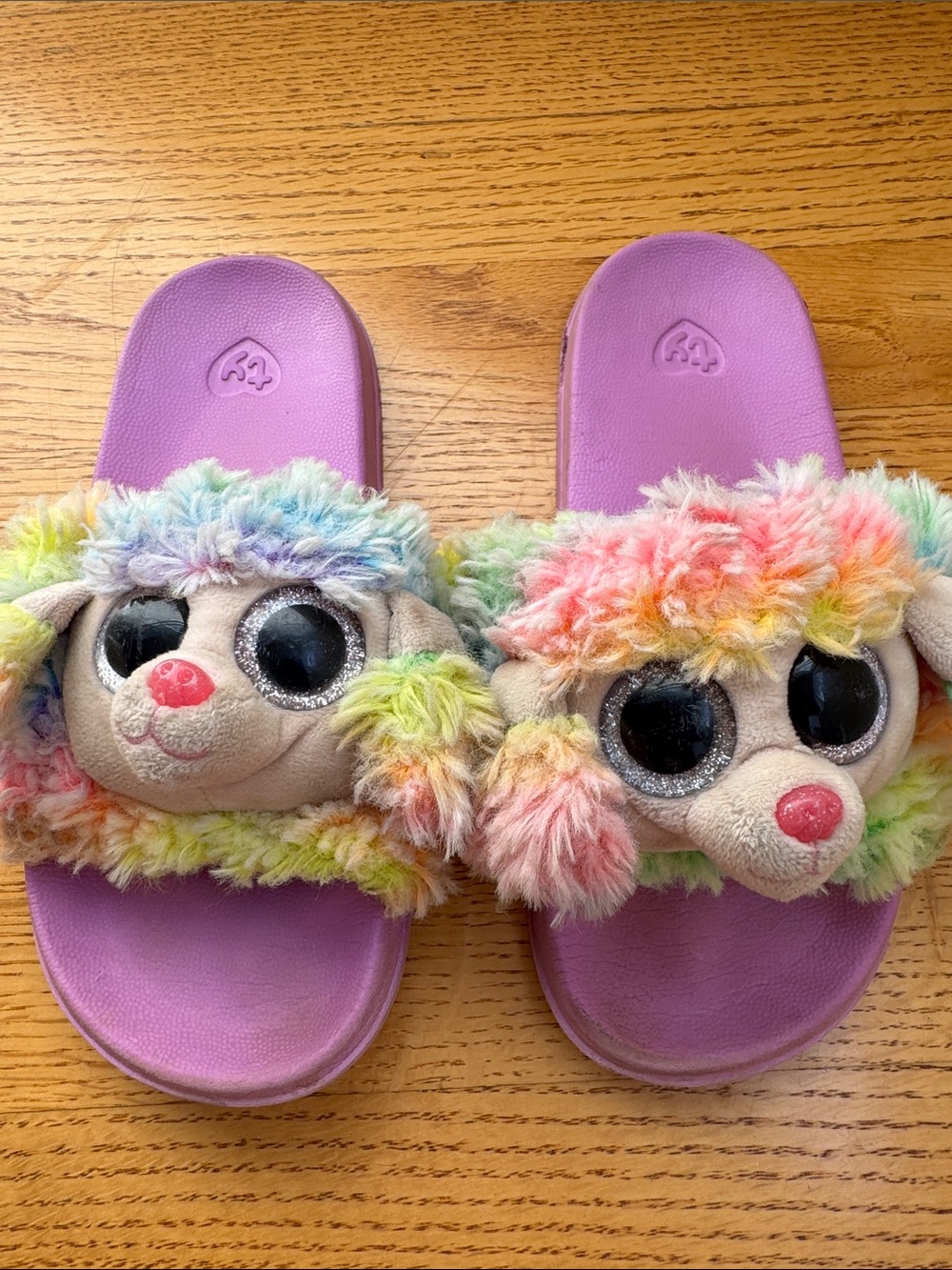 Ty Kids Rainbow Plush Poodle Slide Sandals - Purple